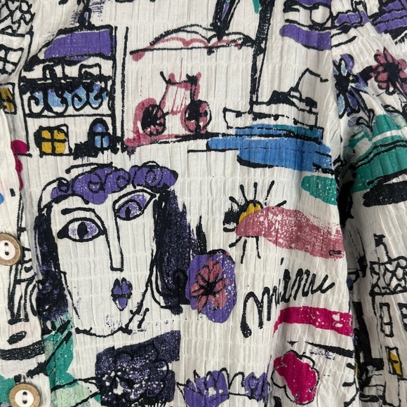 Habitat Multicolor Cotton Blend Artistic Drawing Long Sleeve Oversized XS Blouse - Picture 9 of 12